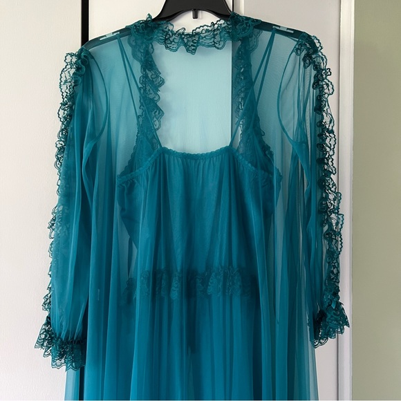 Rare Vintage 1980’s Faris Lingerie Set Teal Blue Ruffle Sheer Made in USA - Picture 9 of 12